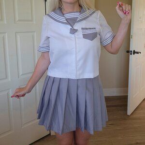 Body Line gray grey Japanese schoolgirl seifuku blouse top skirt set size L